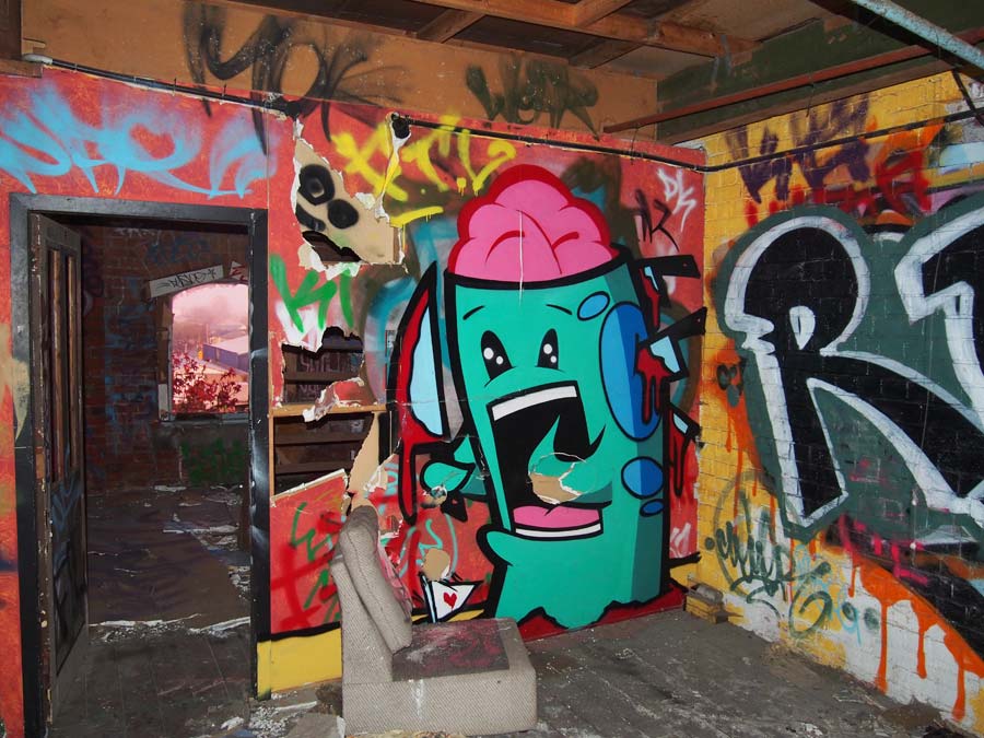 The inside and outside of The Mill was coverred in graffiti. Graffiti inside The Mill
