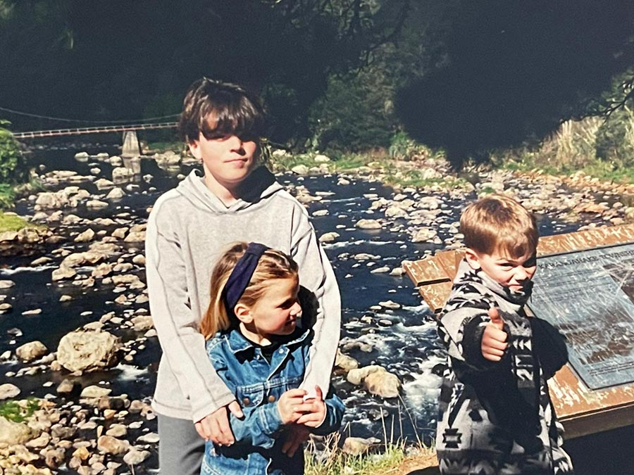 Gemma and her brothers on a family camping trip