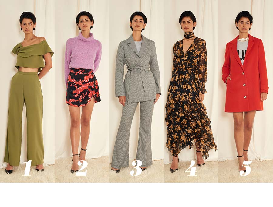 1 RUBY Firebird Twist Crop, Firebird Pant 2 RUBY Otto Turtleneck, Lee Silk Miniskirt 3 RUBY Alexia Blazer, Alexia Trouser, Riley Ruffle T-Shirt 4 RUBY Sissy Maxi Dress 5 RUBY King Coat, Clement Blouse, Name In Lights Sweatshirt ruby aw19 picks