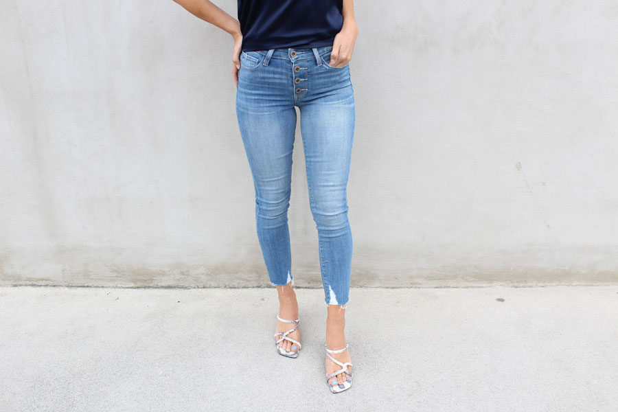 Paige Hoxton Crop Exposed Button Fly Paige Exposed botton denim jeans