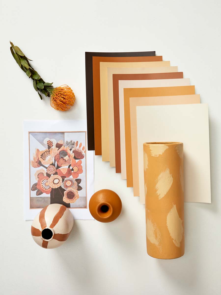 Image: Wendy Fenwick Vanessa Nouwens AutumnStripe Resene CanterburyClay SpanishWhite BrownSugar WoodBark Putty RustyNail Tussock photo Wendy Fenwick DD